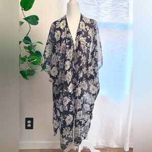Brandy Melville Alexis Black Floral Sheer Kimono Cover-Up